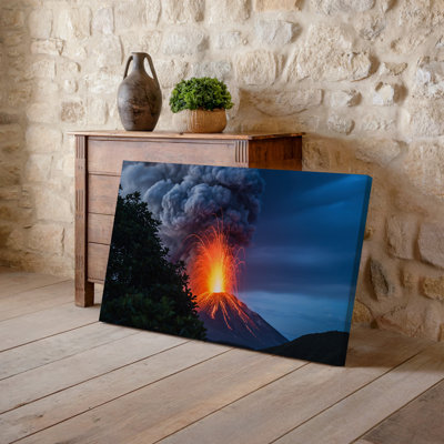 Canvas A Majestic Volcano Erupts Dramatically Spewing Vibrant Orange And Red Wall Art Lava Amidst Thick Dark Gray Ash Clouds That Canvas Wall Art