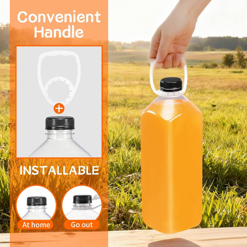 6 bouteilles en plastique de 64 oz avec bouchons, contenant à jus avec couvercles