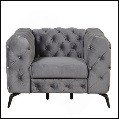 Canapé d'appoint rembourré en velours 40,5 po, fauteuil simple moderne avec dossier capitonné, canapé simple moderne pour le salon, la chambre à coucher ou le petit espace, gris