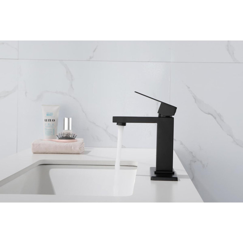 Robinet de lavabo de salle de bain à poignée simple avec drain escamotable (avec trop-plein), Noir mat