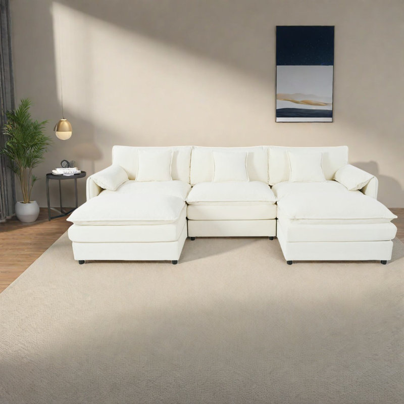Spacious Modular Sofas, Chenille U-shaped Couch For Modern Living Room