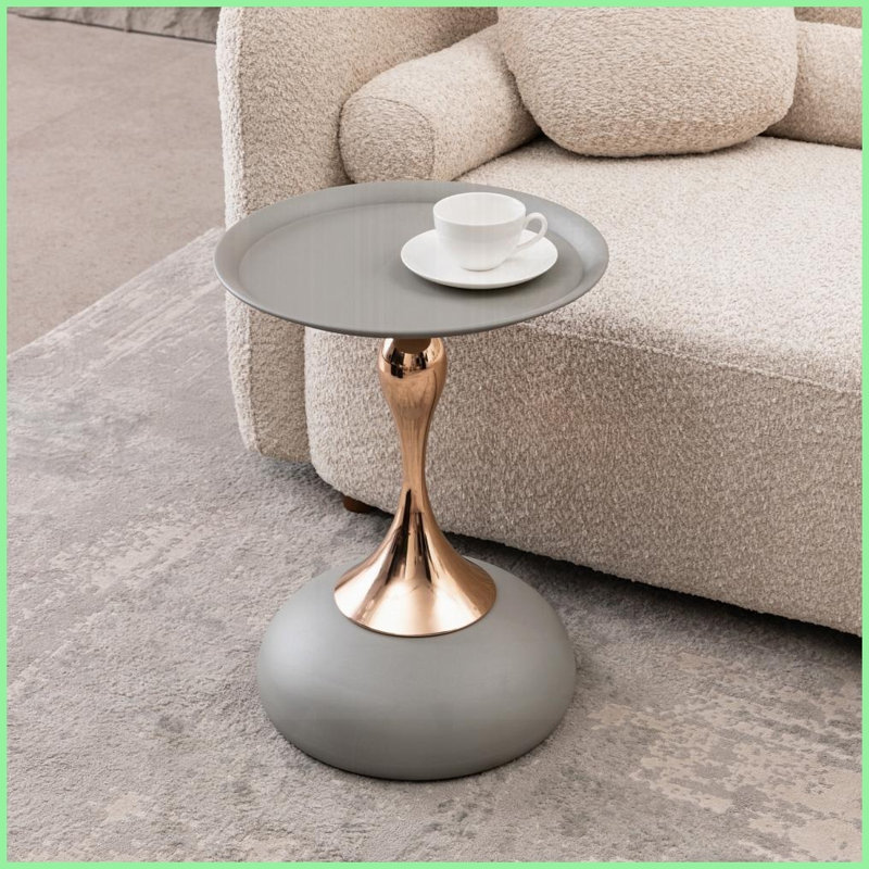 Table basse à piédestal en métal pour petits espaces Mermaid Assemblage facile, Gris