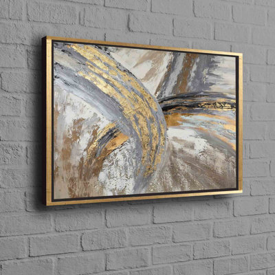 Golden Marble Printed Abstract Modern Artwork With Gray Tones And Luxury Wall Decor Features On A Gold Canvas