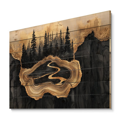 Forêt forêt de cristal onyx noir IV - Art mural en bois forêt - sur bois de pin naturel