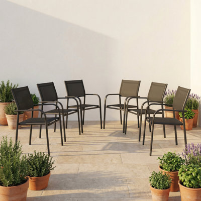 Stackable Aluminum Metal Outdoor Patio Sling Dining Chairs (set Of 6)