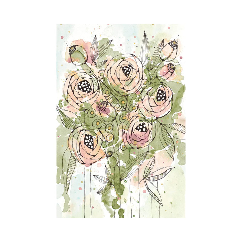 «Blush And Green Floral» par Krinlox - Toile tendue, estampe numérique sur toile tendue, H 12 po x l 8 po x P 0,75 po