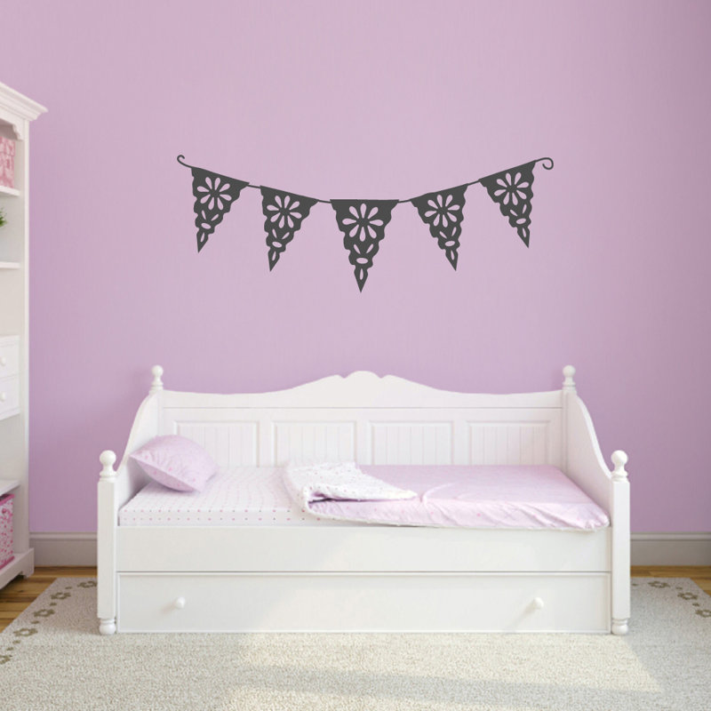 Décalcomanie murale bannière bunting floral, Gris foncé