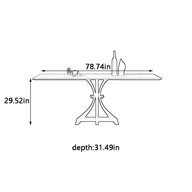 Simple rectangular rock plate dining table, 29.52"H x 78.74"L x 31.49"W