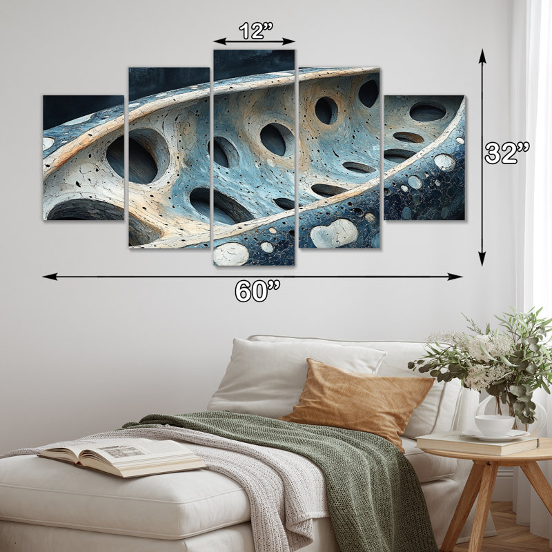 Art inuit canadien, canot dans des tons bleus et blancs II - art inuit canadien, ensemble d'art sur toile
