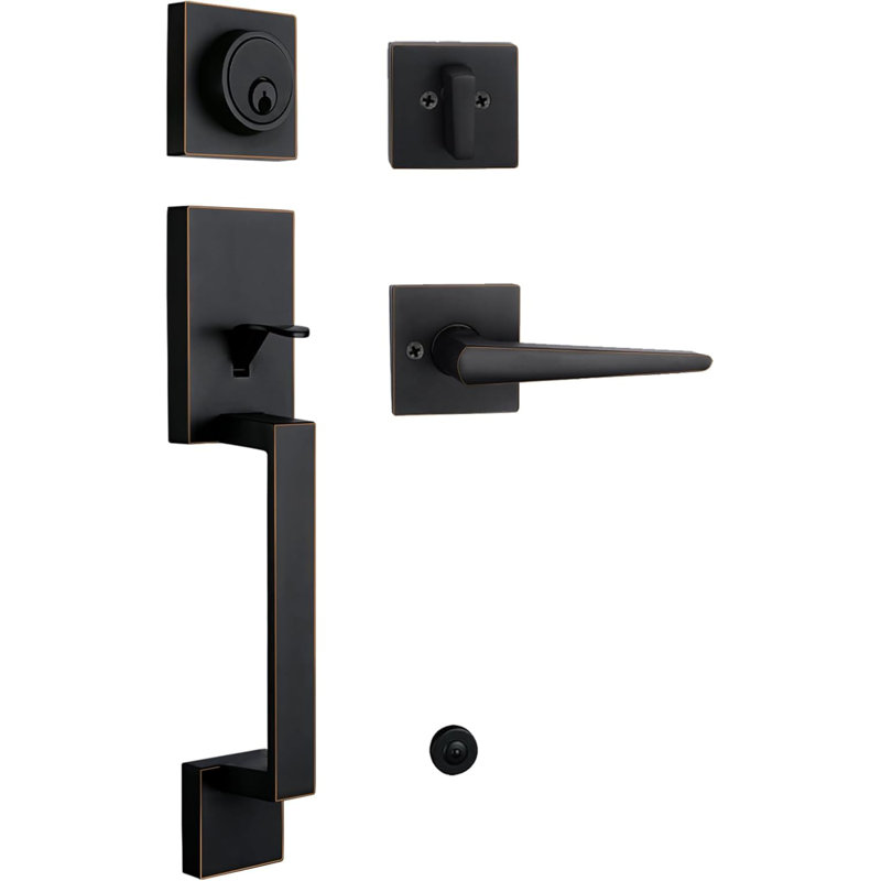 Ensemble de poignée de porte en fer avec pêne dormant, trou de porte réglable, Bronze vieilli