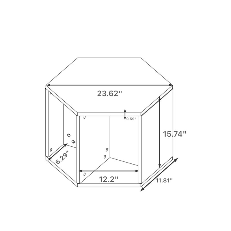 Hexagonal Coffee Table Side Table Nightstand, Black Brown