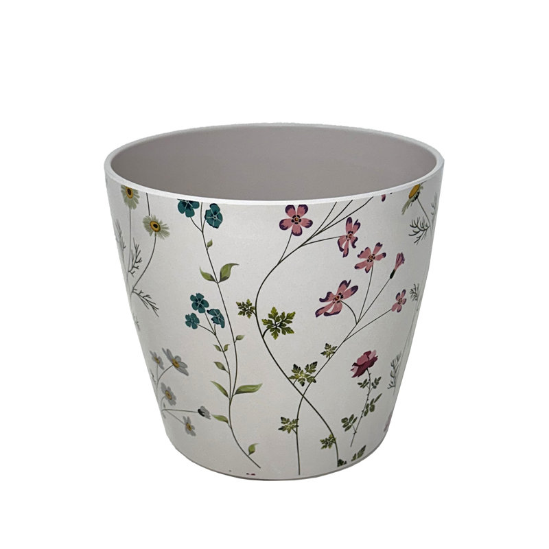 7" White and Multicolor Bamboo Fiber Self-Watering Pot