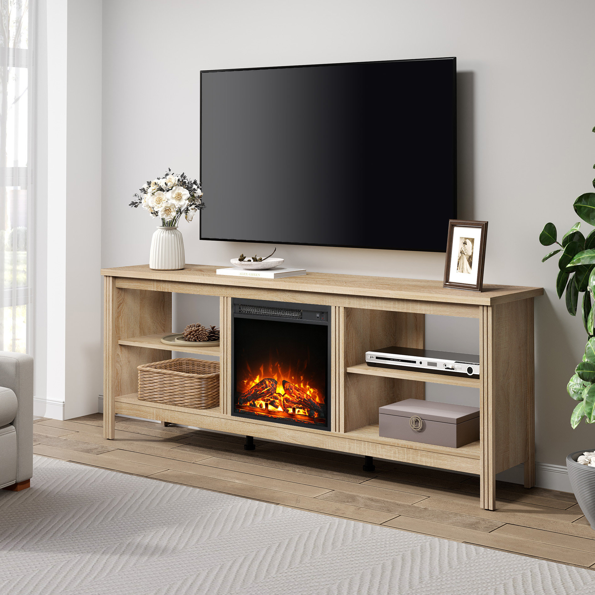 Arlmont & Co. Akiro Fireplace TV Stand with LED Lights and Power Outlets  for TVs up to 65 & Reviews