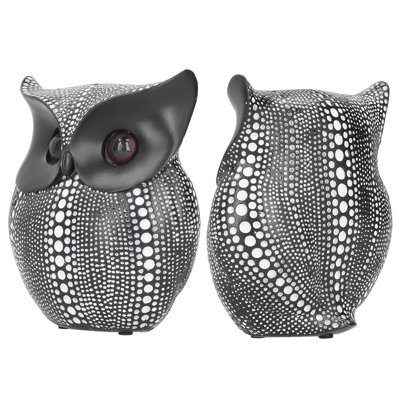 Statue de hibou, sculpture en résine innovante, artisanat d'art décoratif pour bureau BS1028 noir avec taches blanches