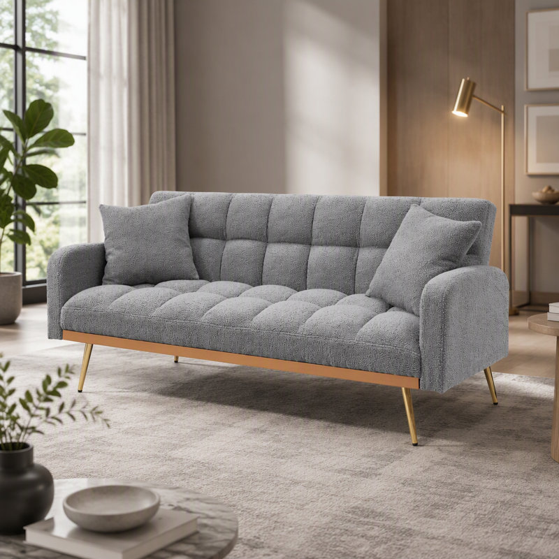 Canapé-lit ajustable de 69 pouces en gris, parfait pour les petits espaces et la vie multifonctionnelle