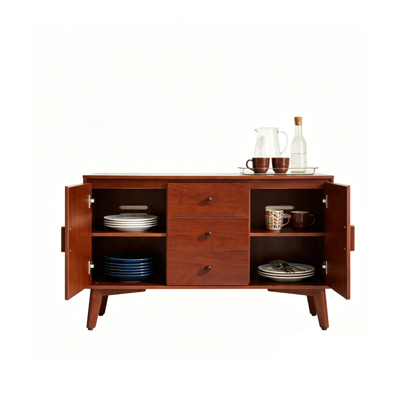 Buffet Mid-Century avec portes et tiroirs de rangement pour le salon