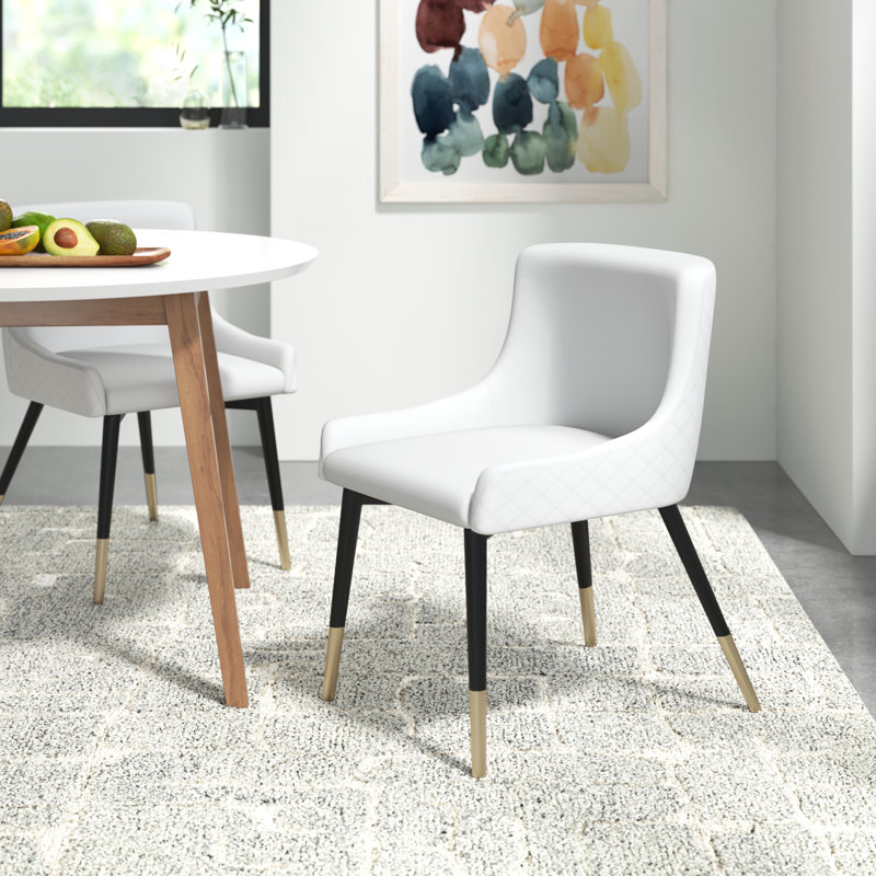 Set Of 2 Modern Faux Leather And Metal Side Chair, White