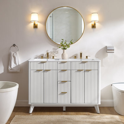 48'' Free Standing Double Bathroom Vanity With Engineered Stone Top, Soft-Close Doors
