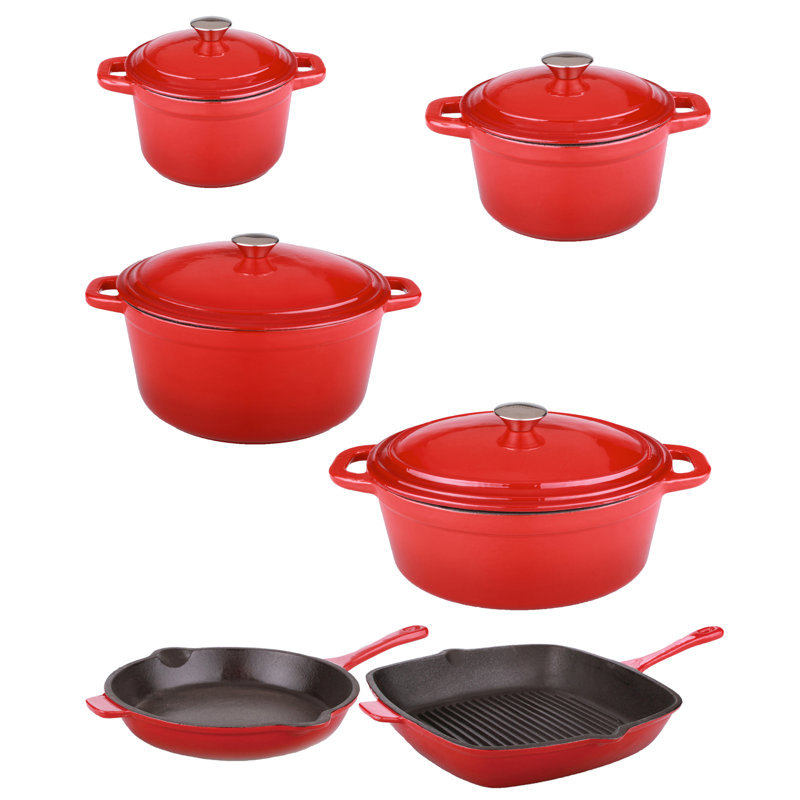 BergHOFF Neo 10pcs Cast Iron Cookware Set, Red