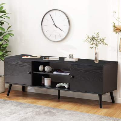 TV Stand For 55 60 Inch TV, Modern Mid Century Entertainment Center With Storage, Media Console Table 2 Cabinet, Wooden Living Room, Office Furniture