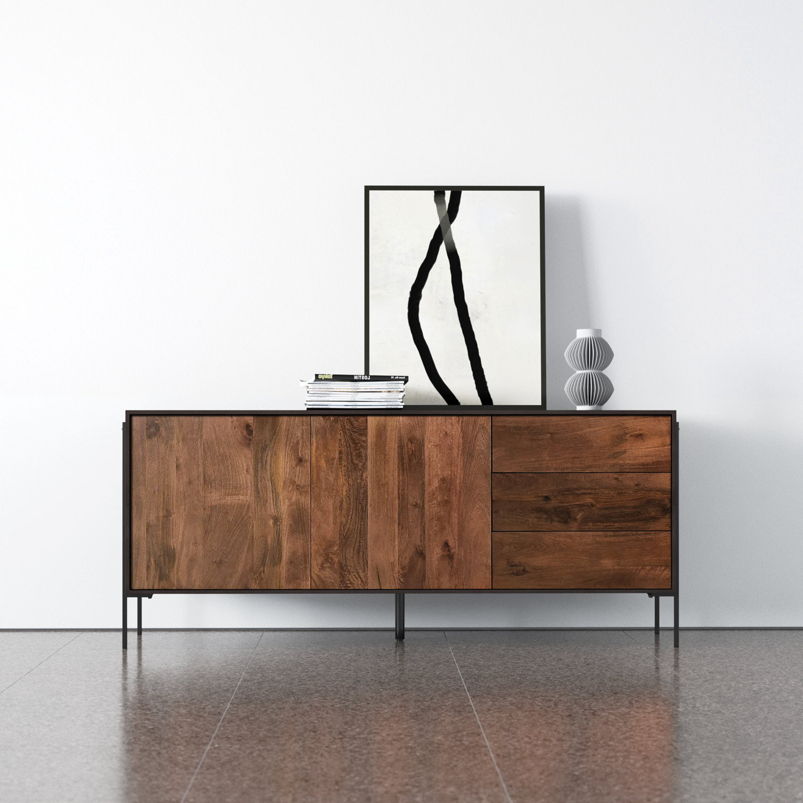 Demeter 66'' Sideboard, Black/Light Brown