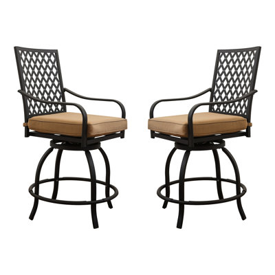 Chaises de jardin pivotantes de style bistro kaki - Coussin confortable et rotation à 360° pour jardin, terrasse ou balcon - Métal - Ensemble de 2 - Mobilier pivotant, assise ergonomique
