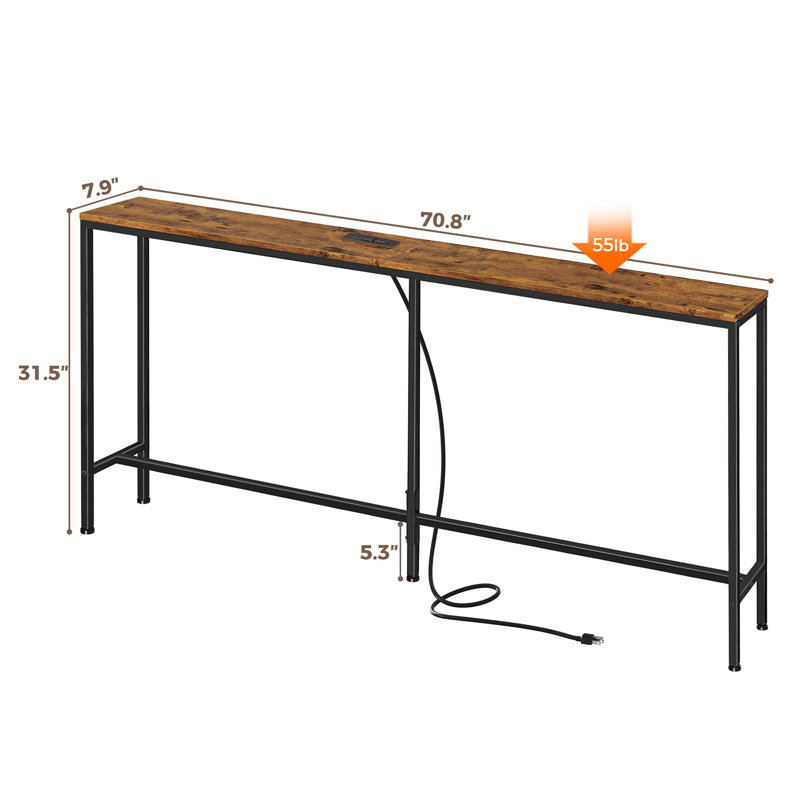 70" W Console Table with Outlet, Black, Brown