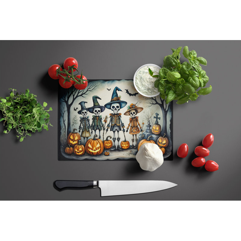 Calacas Skeletons Spooky Halloween Glass Cutting Board Large