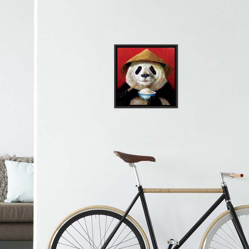 Panda, art encadré, Toile avec cadre noir patiné, H 26 po x l 26 po x P 1,5 po