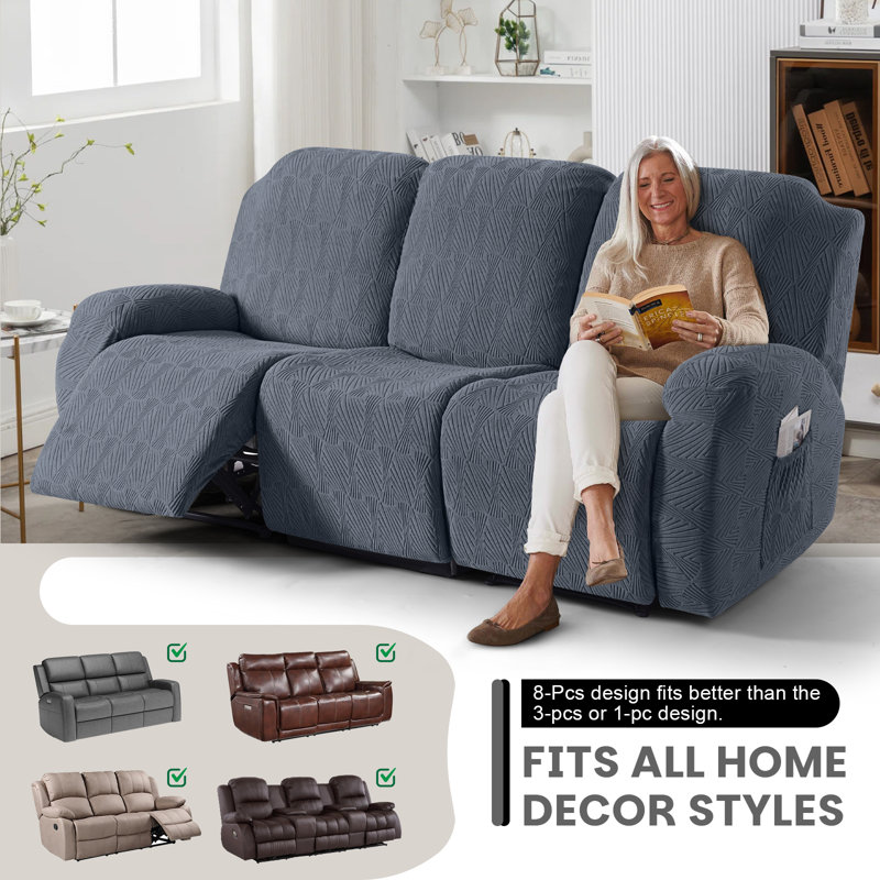 Housse pour canapé à 3 places en jacquard doux avec housse de canapé extensible 8 pièces Tiba, protège-meubles lavable à la machine avec poches latérales Tiba