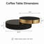 Table basse pivotante à 360 ° avec plateau rond en verre trempé noir et cadre en acier inoxydable brossé doré
