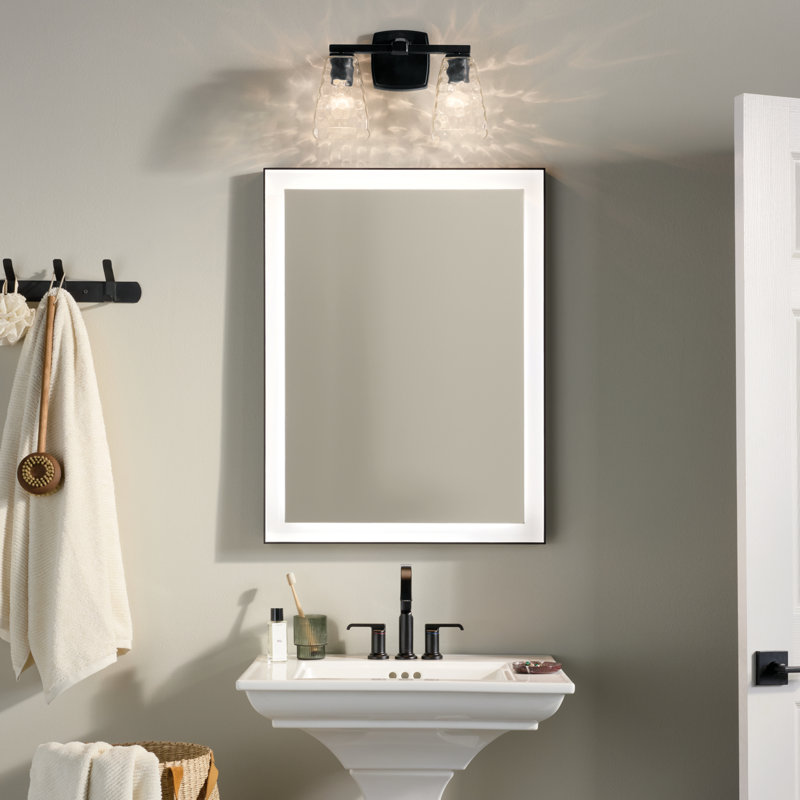 Éclairage pour salle de bain 2 lumières 14,25 po avec verre d'eau, Clair, Noir satiné