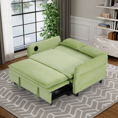 Upholstered Loveseat Sleeper Sofa With Pull Out Couch Ottoman Adjustable Backrest And Armrests