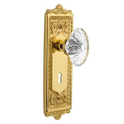 Crystal Fluted Oval Interior Mortise Door Knob with Egg & Dart Long Plate