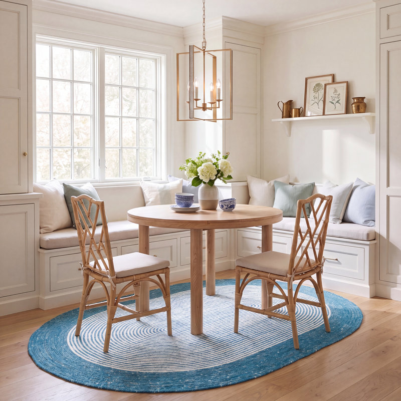 Mcclellan Hand Woven Wool/Cotton Rug in Teal/Ivory, Oval 5' x 7'