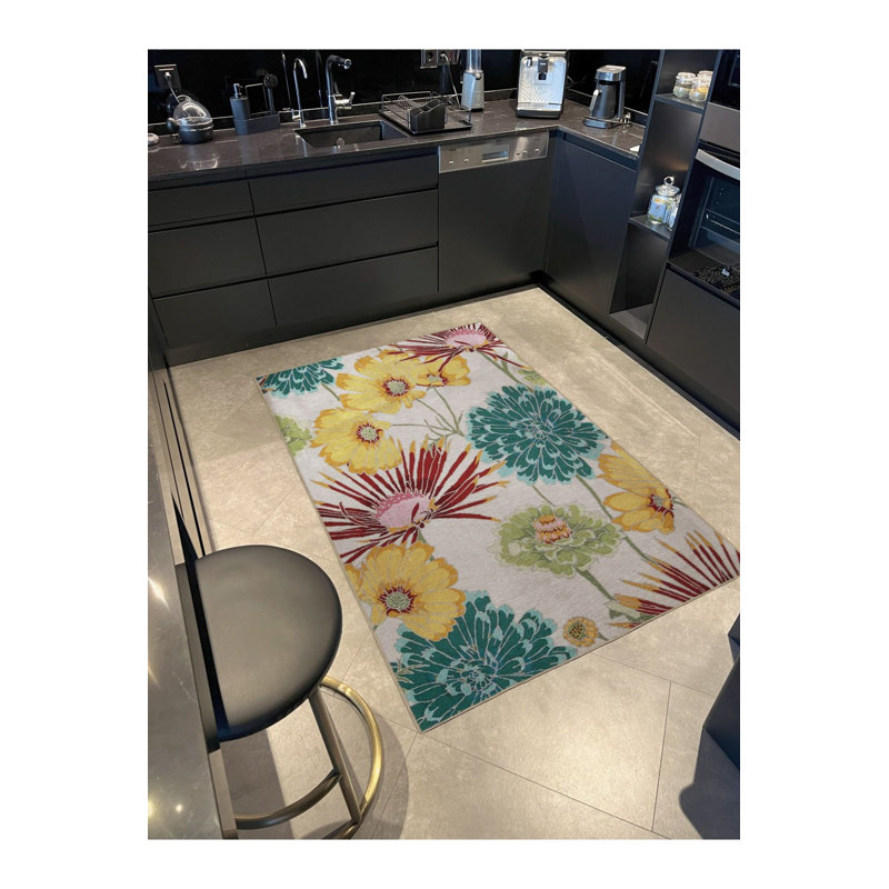 Tapis décoratif lavable à la machine beige et beige, Rectangle 3 pi 3 po x 4 pi 11 po