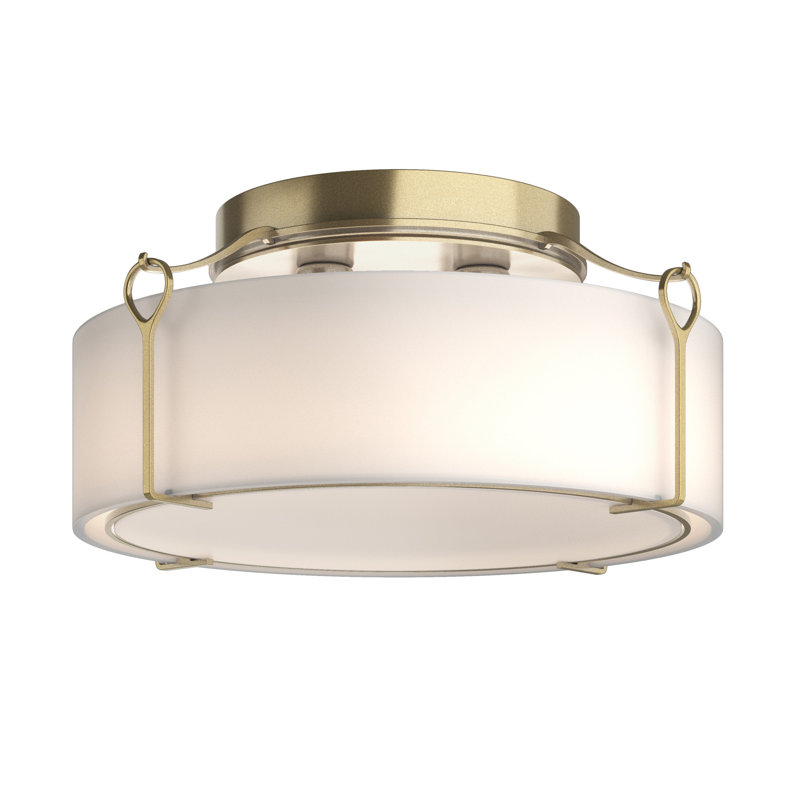 Plafonnier semi-encastré Bow 1 lumière, Blanc opale, Laiton moderne