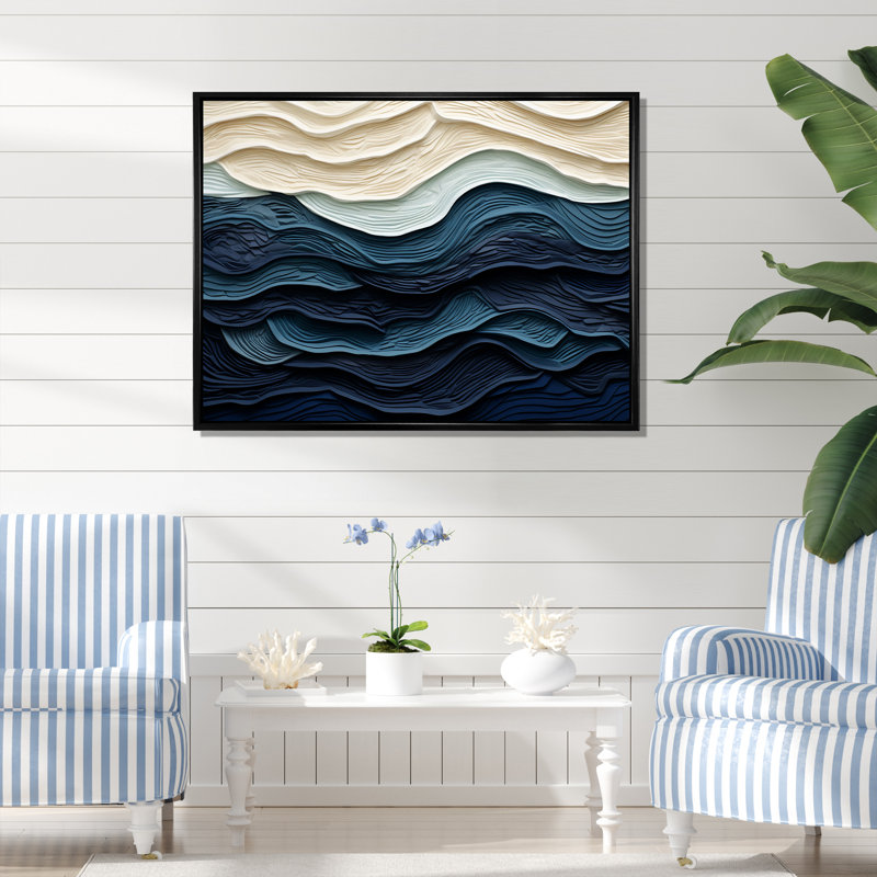 «Blue and White Coastal Waves», impression murale abstraite sur toile côtière, Noir, H 34 po x l 44 po