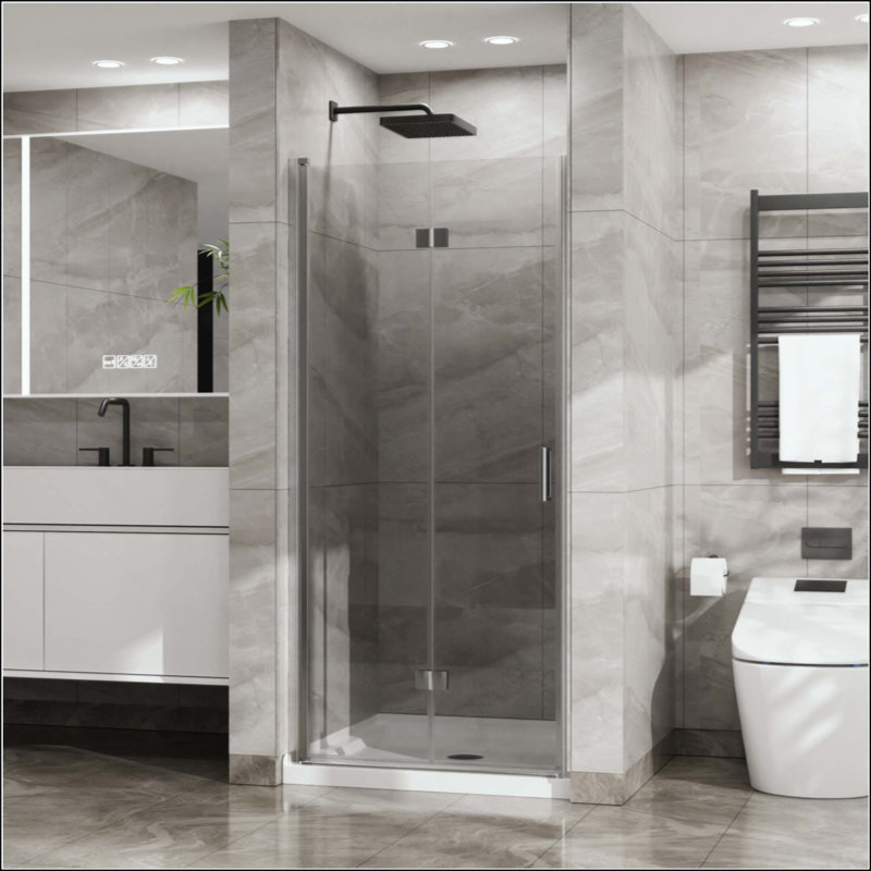 Panneau de douche pivotant en verre trempé Bifold, Chrome chrome