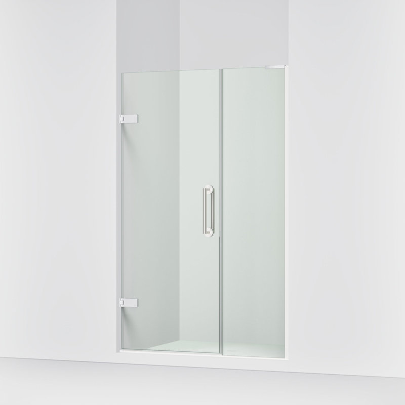 Components 71-1/2-In X 46-3/4-In Frameless Pivot Shower Door With 3/8-In Crystal Clear Glass And Back-To-Back Vertical Door Pulls