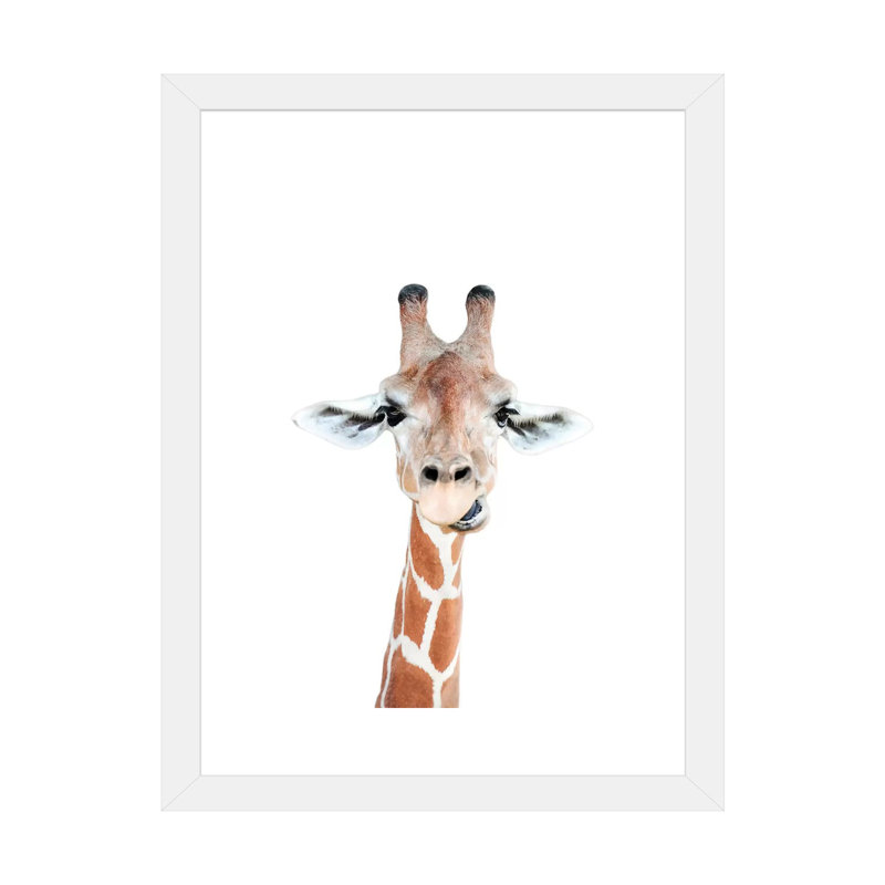 «Happy Giraffe» par Sissi & Seb - reproduction de photo, Papier encadré blanc, H 24 po x l 16 po x P 1 po, Blanc