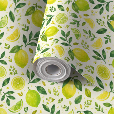 Papier peint adhésif à motif feuilles de citron, crème éclatante, amovible et autocollant, revêtement mural décoratif, idéal pour les locataires, à faire soi-même pour chambre, salon, cuisine, salle de bain ou mur d'accent.