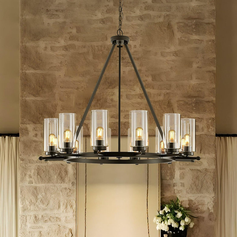 Lustre moderne à 12 lumières avec abat-jour en verre Annayia