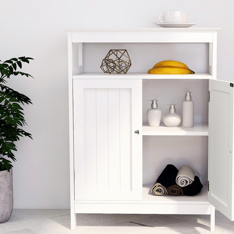Armoire de salle de bain blanche avec double volets, peinture lisse, grand rangement, assemblage simple requis debout en blanc, conception de porte à volet, grand espace de rangement peint, procédé