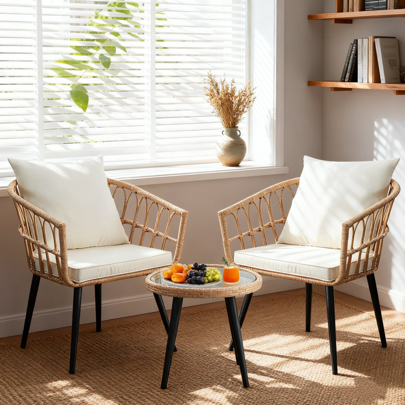 Pinkley 3 Piece Wicker/Rattan Seating Group with Cushions