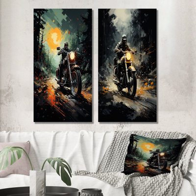 «Vintage Durty Bike Memory On The Road», ensemble de 2 décorations murales en métal