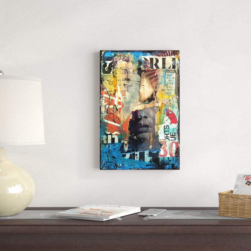 " Collage Head " Mixed Media Painting, 18" H x 12" W x 1.25" D