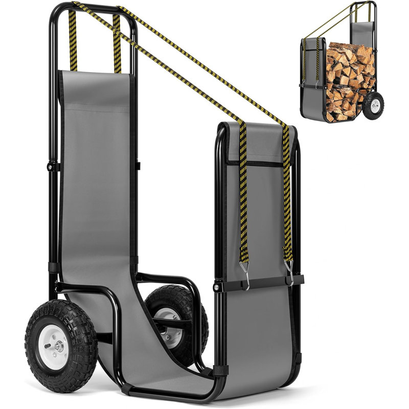 250 lb Chariot de transport de bois de chauffage en acier robuste 
