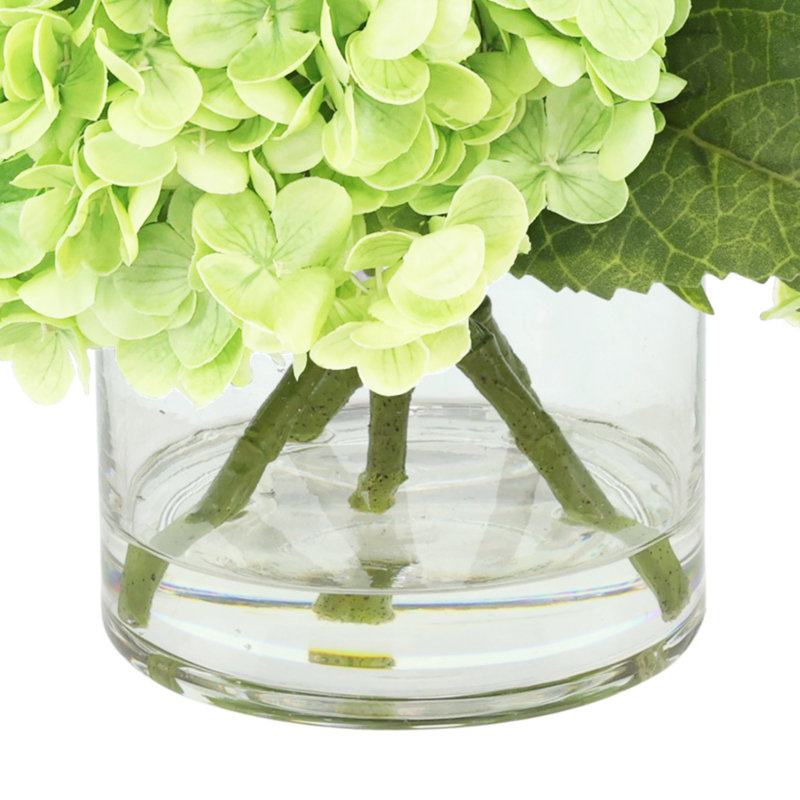 Faux Hydrangea Arrangement in Vase, Light Green