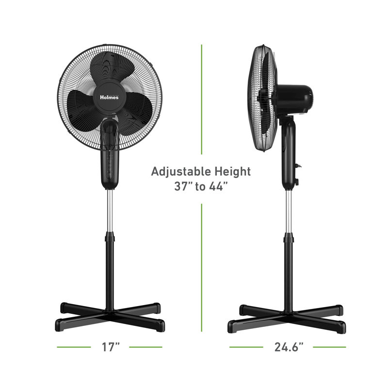 16" Oscillating Digital Stand Fan with Capacitive Touch, 3 Speeds, Remote Control, Black